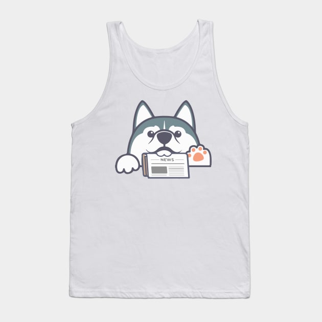 Husky Dog with Newspaper Tank Top by eyoubree